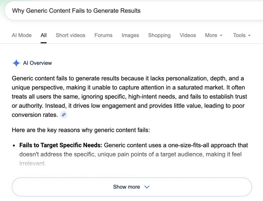 Why Generic Content Fails to Generate Results